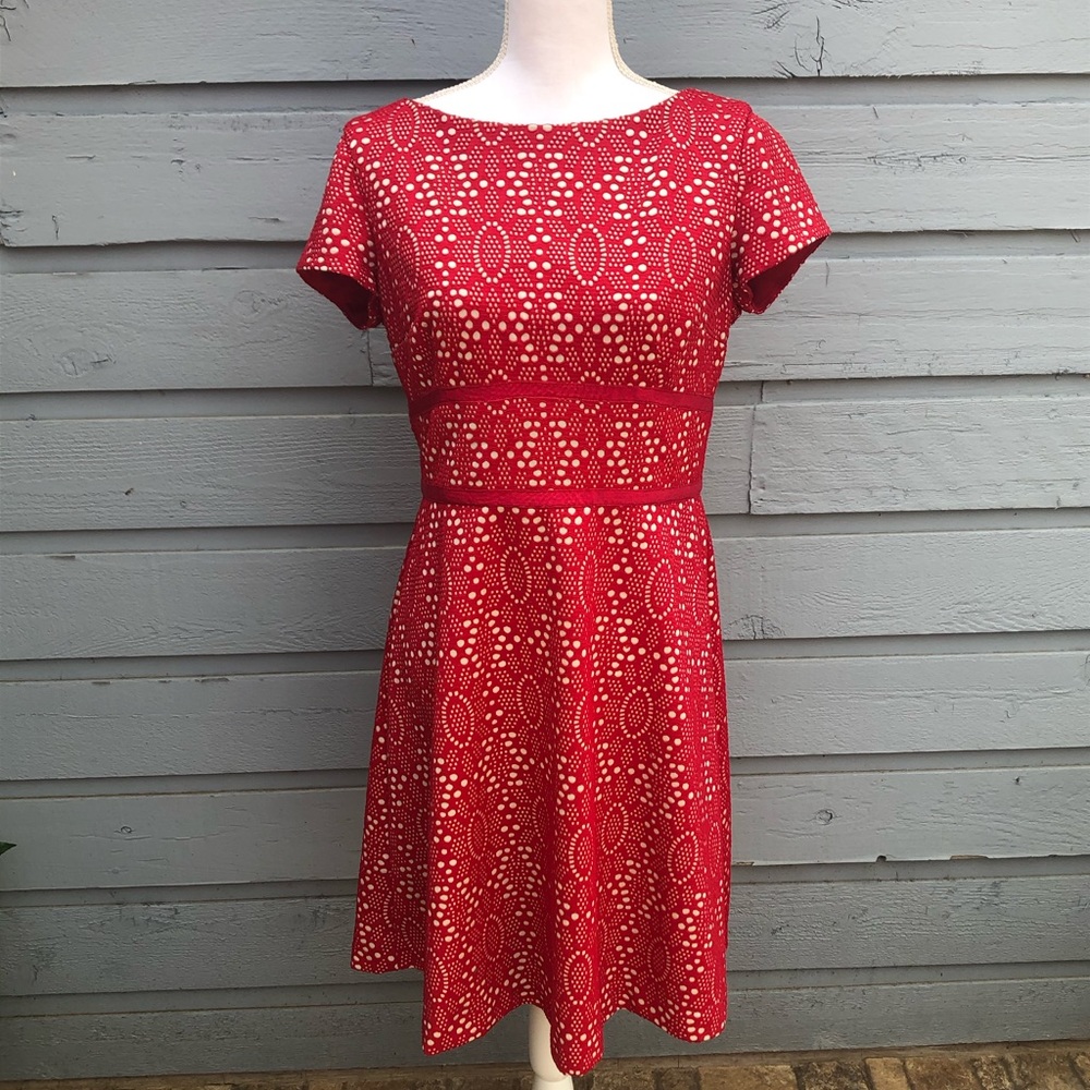Maggie London Red and Cream Eyelet Dress sz 12